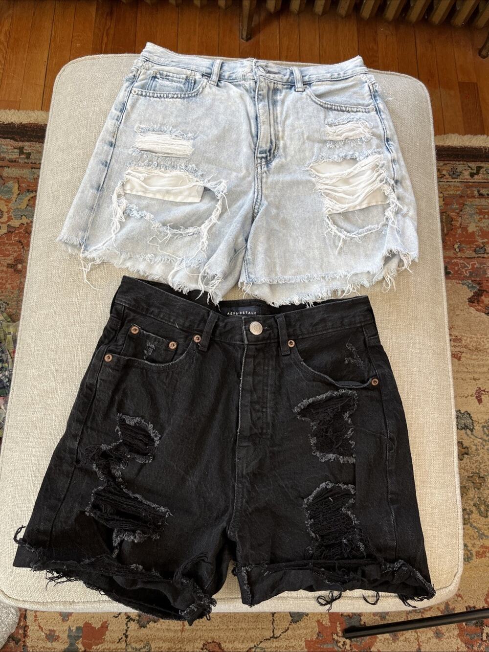 American Eagle/ Aeropostale Size 4 LOT Distressed Denim Mom Shorts 90s Baggy